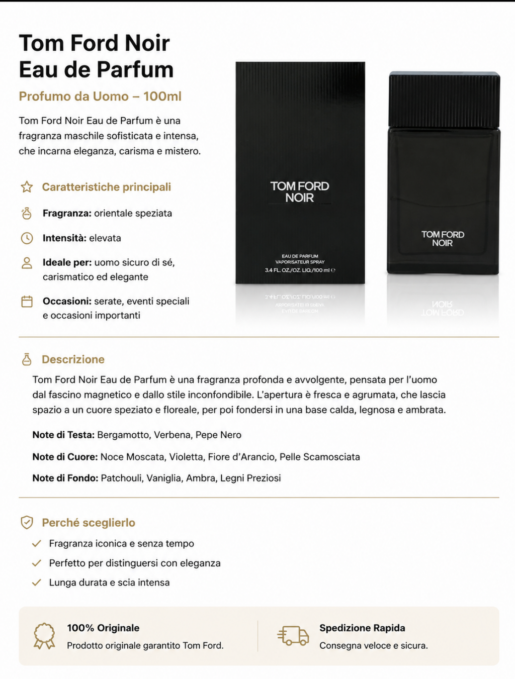 Tom Ford Noir Eau de Parfum Uomo 100 ml – Profumo Originale
