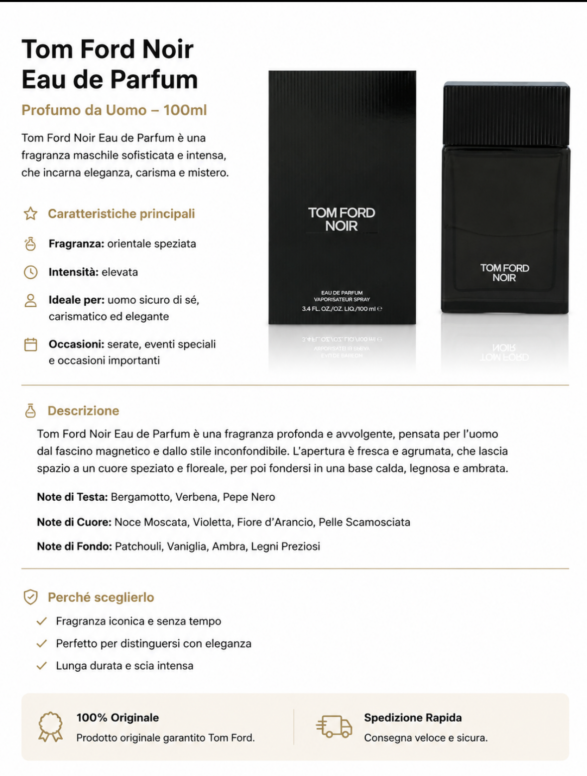 Tom Ford Noir Eau de Parfum Uomo 100 ml – Profumo Originale