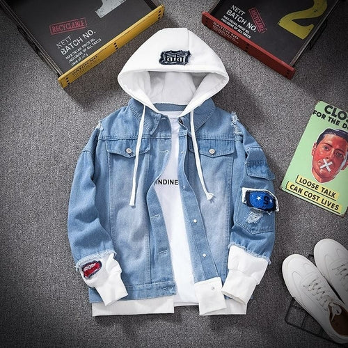 giubbotto di jeans con cappuccio (hoodie denim jacket) da uomo